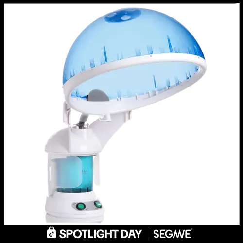Segawe 2-in-1 Portable Hair & Facial Steamer with Bonnet Hood - 1300W Freestanding UV Ozone Dual Steam Device for Adult Acne Prone Skin, 50-60hz, Plastic Body, US Plug, Clean Water Compatible, Blue, Rotating UV Head Steam Therapy Tool for Home Selfcare