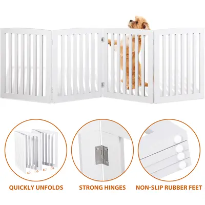 Segawe 4-Panel Foldable Enclosed Pet Gate, MDF Frame Entryway Dog Fence with 8 Protectors, White