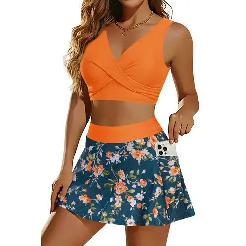 Aqua Eve Two Piece Bikini Skirt Swimsuit - Two Piece Bathing Suits for Women High Waisted with Pockets Swimwear