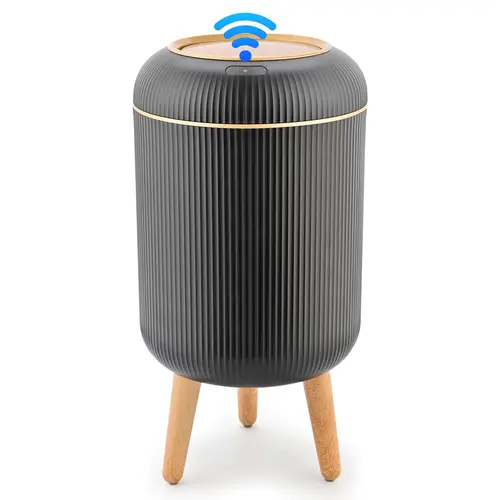 Pukomc Touch-Free Motion Sensor Trash Can with Lid - Durable ABS for Daily Use, Modern Waterproof, Eco-Friendly 2.6 Gal Trashcan, Lid Stays Open During Use, Bathroom Motion Bin (White, Black)