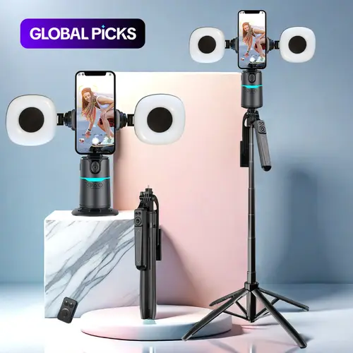360-Degree Rotatable Smart Selfie Stick, Selfie Stick with Wireless Remote Control, Phone Stabilizer with RGB Light for Video Recording, Smartphone Camera Accessories
