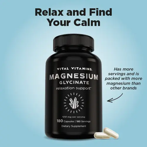 Magnesium Glycinate 500mg | High Absorption Formula for Relaxation, Stress Relief, Muscle Recovery & Restful Sleep | Vegan, Non-GMO | 180 Capsules