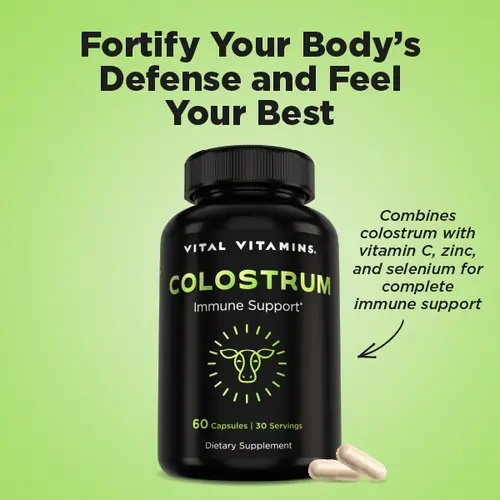 Colostrum Dietary Supplement | Immune Boost with Vitamin C, Zinc & Selenium | Grass-Fed Bovine Colostrum, Standardized 10% IgG Immunoglobulins | Gut, Recovery & Wellness Support | 60 Capsules