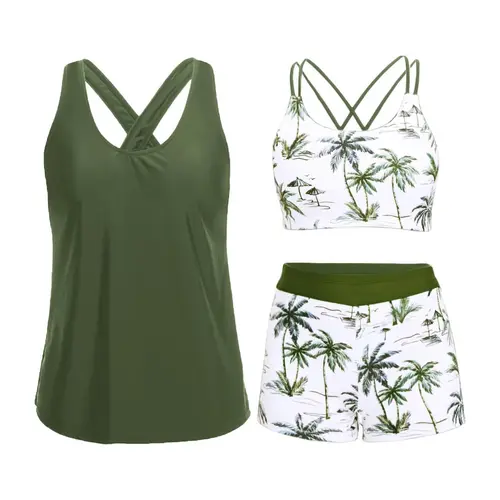 Holipick Three Piece Tankini Set Swimsuits for Women Bathing Suits Swim Tank Top with Bra Boy Shorts Teens Girls Swimwear