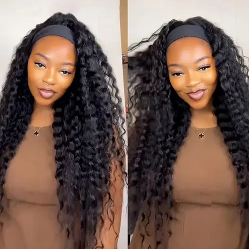 Bling Hair Deep Wave Headband Wig Human Hair Glueless Beginner Friendly No Lace No Glue Needed 180 Density Brazilian Virgin Hair Deep Curly Headband Wigs for Black Women backtoschool, Curly Hair, Human Hair Wigs, Wigs Human Hair, Female sohochic