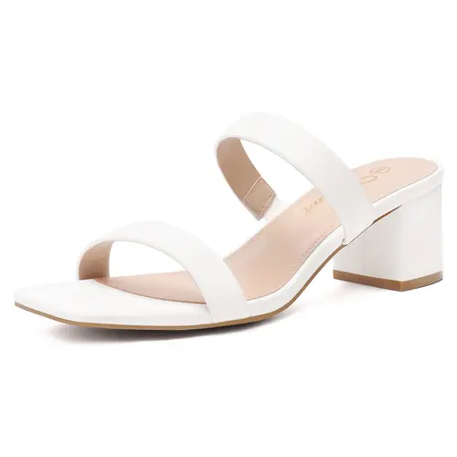 Athlefit Women's Two Strap Open Toe Heels Sandals Chunky Block Comfortable Slip On Low Heel Dress Shoes Footwear Summer,summerwins,summeroutfits,vacationoutfits,beachoutfits