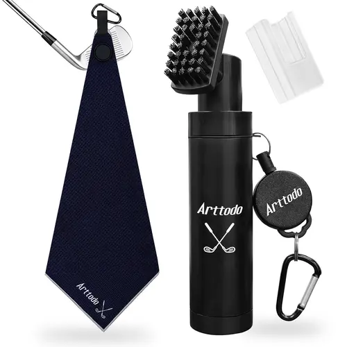 Arttodo Golf Club Cleaning Kit - Essential Equipment with Water Bottle Spray, Brush & Magnetic Microfiber Towel, Ideal Gift for Him, Golf Equipment