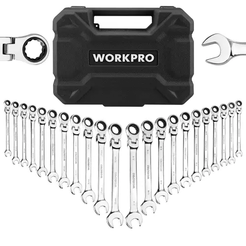 #backtoschool WORKPRO 22-Count Ratcheting Wrench Set, Flex-Head Ratchet Combination Wrench Sets with Organizer Box, 72 Teeth, Metric 6-18mm & SAE 1/4-3/4"