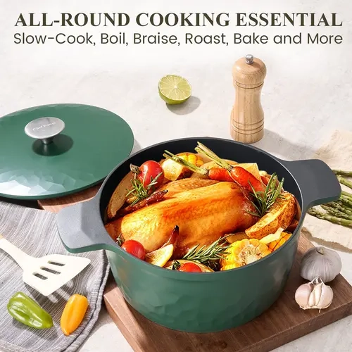5-Qt Multicolor Chef Power Enameled Cast Aluminum Dutch Oven Stockpot with Lid - Nonstick Kitchen Cookware, Thermal Preservation, Lightweight, Slow Cooking, Oven Safe to 350°F, Dishwasher Safe, Easy to Clean, 33*27*16 cm Round Bread Baking Pot