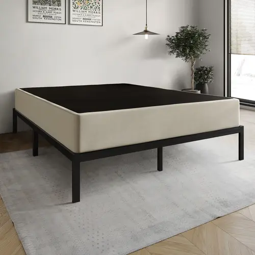 Favorer Warren 8" Metal Box Spring Bed Foundation - Warm Gray/Black Durable Steel Frame, Convenience-Focused Support Base for Furniture, Bedroom Decor with Maintenance Ease, Aesthetics & Elegance