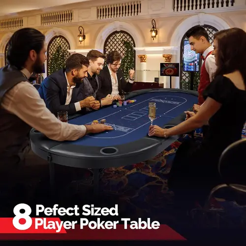PEXMOR 8-Player Foldable Poker Table - Fully Assembled Unisex Party Cards Game Table for Texas Holdem (Ages 12+), with Deeper Stainless Steel Cup Holders, Casino-Grade Felt, Water-Resistant Cushioned Rail
