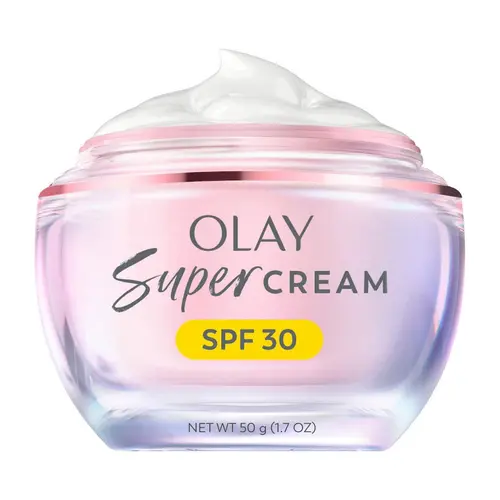 Olay Super Cream Facial Sunscreen SPF 30 - Luxury Dewy Lightweight Texture Facial Sunscreen & Sun Care, No White Cast Face Moisturizer, Moisturizing