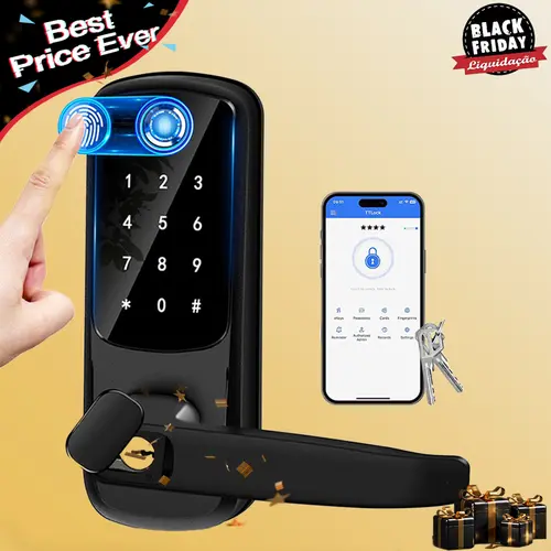 [Deals for You Days] EUERTE 5 in 1 Smart Door Lock with Handle, Digital Display, Keyless Entry, Suitable for Hotels, Offices, Homes, Room Accessories & Gifts Springtok FathersDayGift Electronic Door Lock toolupgrade, Biometric Smart Lock, Fingerprint Door