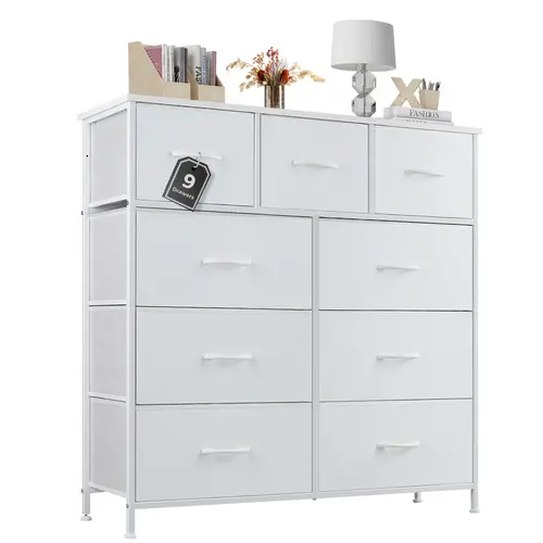 Sweetcrispy 【Deal】6+3 Drawer Fit Dressers for Bedroom - Modern Large Capacity, Smooth Gliding Compartments, Steel Frame, Wood Top for Daily Grabs, Apartment Furniture, Closet Organization Indoor Cabinet