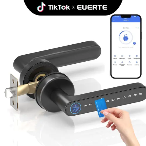 [Deals for You Days ] EUERTE Smart Fingerprint Door Lock 1 Count Keyless Entry Lock with Keyboard Handle, Digital Electric Biometric Technology for Bedroom Use FathersDayGift toolupgrade