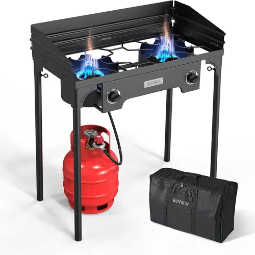 ROVSUN 2/3 Burner Outdoor Propane Gas Stove with Regulator, Windpanel & Carrying Bag, 150,000 BTU Powerful Stand Cooker for Backyard Cooking Camping Home Brewing Canning Turkey Frying