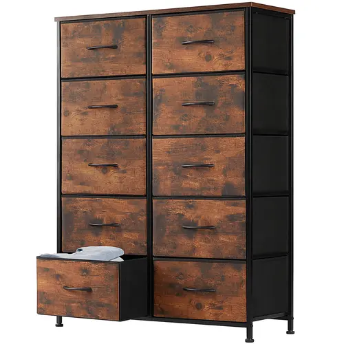 【Deal】Sweetcrispy Storage Armoires Cabinet - 10-Drawer Fabric Tower Dresser with Wood Compartment & Fabric Bins, Bedroom Decor & Closet Organization Solution, Drawers for Bedroom, Wardrobe Dorm Room