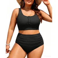 Yonique Plus Size Two Piece Swimsuit - Womens High Waisted Bikini Tummy Control Bathing Suit Ribbed Swimwear