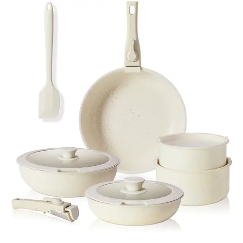 12-Piece Granite Nonstick Ceramic Cookware Set - Nonscratch, Durable, Modern Cooking Kitchen Set with Detachable Handle, Induction-Compatible, Dishwasher & Oven-Safe Bundled Cookware