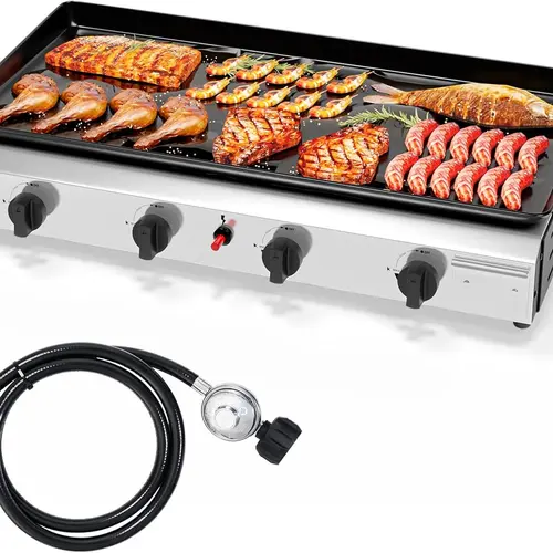 ROVSUN 2/4 Burner Portable Propane Griddle with Nonstick Enameled Tray, 20,000/40,000 BTU Tabletop Flat Top Gas Grill with Electronic Ignition & Regulator for Outdoor Cooking Camping BBQ Tailgating
