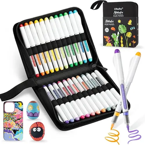 Ohuhu Acrylic Paint Markers: Brush Tip - 48/72 Pack - Arts and Crafts Supplies, High Pigment Colorful Marker Set, Flexible Tip, High-Opacity Waterproof Lightfast Art Materials for Rock, Wood - Nahuku Series of Ohuhu
