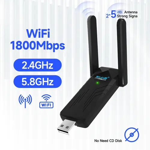Replace Ethernet cable WiFi ， 1800Mbps Dual Band (5GHz/2.4GHz .WiFi 6 Adapter for PC – Desktop Wireless Network  with Gigabit Port，High-Gain Dual-Band 5dBi