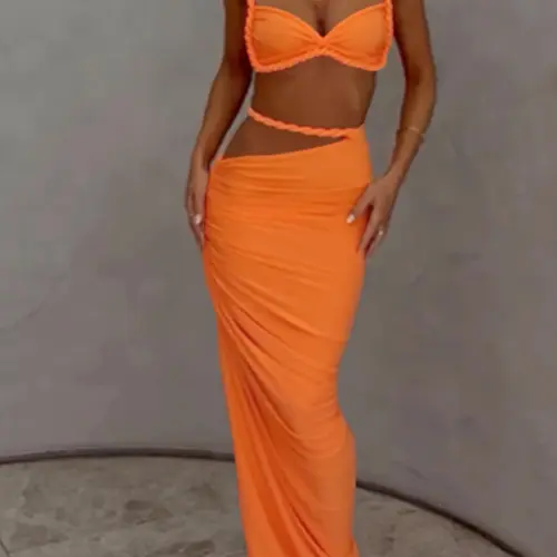 DOUCIU Multicolor Summer Beach Vacation Cool Light Sexy Hot Thin Women's Sleeveless Twisted Spaghetti Strap Vest Skirt Two-Piece Set