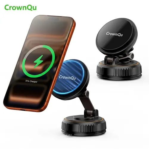 Magnetic Wireless Car Phone Holder Charger - 15W Fast Charging, Fold-Thin Portable ABS Adjustable Pad, Instant Cooling Fan, LED Light, Comfortable Viewing Angle, Desktop/Driving/Business Trips Ready, Compatible with iPhone18-12, Galaxy S25, Pixel 10