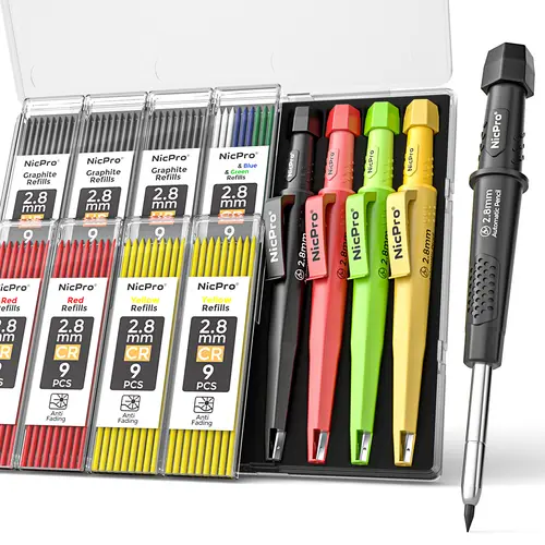Nicpro 2.8mm CP3000 Mechanical Pencil Set - Woodworking Pencils with Sharpener, Refills, Heavy-Duty Construction Design for Architect Marking (Fine Point)