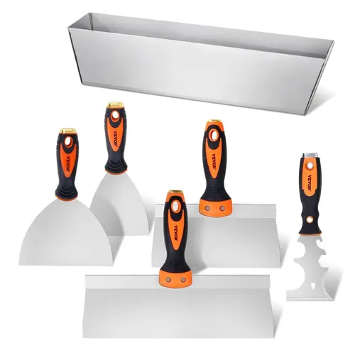 【Summerfinds】VEVOR 6PCS Corrosion-Resistant Metal Blade Putty Knife Set, Multi-Size 3"-12", 3" Scraper, 3" Nail Puller, Tough Scraper, 0.02" Stable Stainless Steel Pan, Practical Painter Tool, Sturdy Home Improvement Construction Tools, Easy to Clean