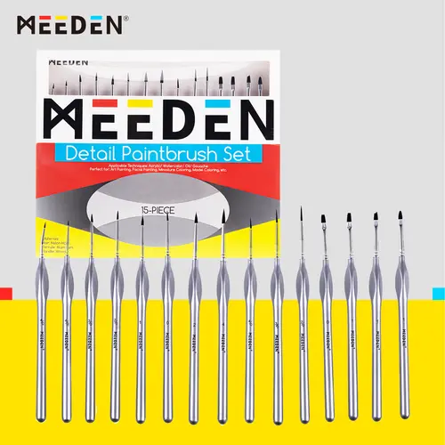 MEEDEN 15-Piece Miniature Detail Paint Brushes Kit, Professional Fine-Tip Flat-Bristled Office Art Supplies for Face Painting, Action Figures, Doll Houses, Kids’ Craft Ideas