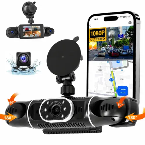 WiFi 360° Dash Cam Front and Rear Inside,4 Channel 3" IPS Touchscreen Dash Cam Front and Rear Inside Left Right, 1080P Dash Camera with 6 IR Night Vision,Loop Recording,G-Sensor,APP Control,fathersdaygift,summervibes