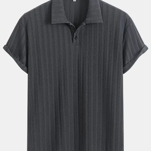 Men's Regular Fit Solid Jacquard Button Textured Polo Shirt, Casual Short Sleeve Polo Top for Summer, Fashion Men's Clothes for Daily Wear, Plain Polo Shirt, Buttoned Polo Shirt