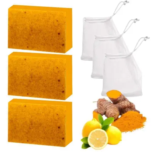 Veecent Turmeric Soap 100g | 2-in-1 Cleansing & Brightening Soap | Kojic Acid & Lemon Extract for All Skin Types