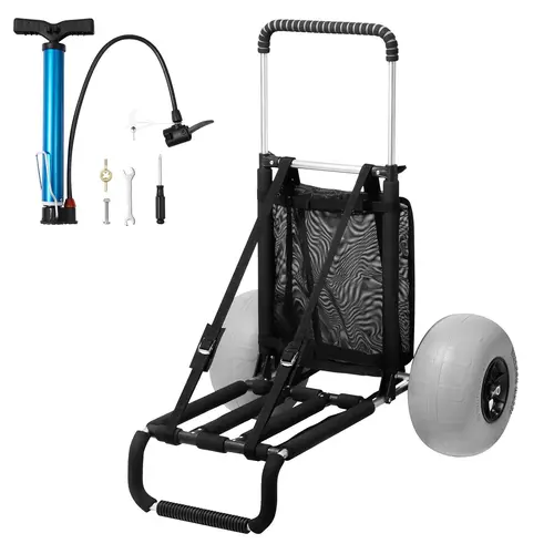 【Summerfinds】VEVOR Beach Dolly with Big Wheels for Sand, 29.9" x 15.4" Cargo Deck, w/ 12" Balloon Wheels, 165LBS Loading Capacity Folding Sand Cart & 27" to 44.7" Adjustable Height, Heavy Duty Cart for Beach
