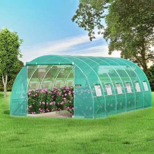 【Summerfinds】VEVOR Walk-in Tunnel Greenhouse, Portable Plant Hot House w/ Galvanized Steel Hoops, Top Beams, Diagonal Poles, Zippered Doors & Roll-up Windows