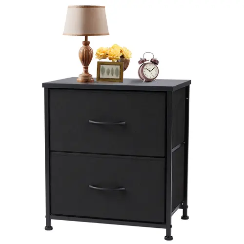 Sweetcrispy Modern Wood Bedside End Table - 2-Drawer Fabric Nightstand with Water-Resist Top, Plastic Feet, Easy Setup with All Tools, Multipurpose Indoor Side Table Storage Cupboard, Apartment Furniture