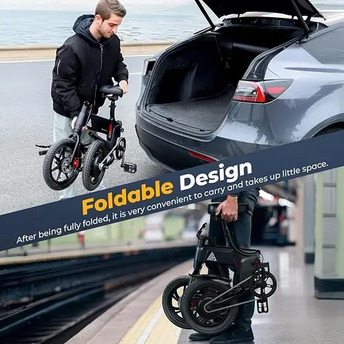 TST Unisex Compact Folding E-Bike for Adults 12 Ages +, Urban Sport & Outdoorfun - 750W Peak Motor, 20MPH Speed, 30Mi Max Range, 14" Pneumatic Wheels, Disc Brakes, LED Light, LED Screen, Bluetooth App Control, 3-Speed Gear, Iron Frame, 180 Days Support