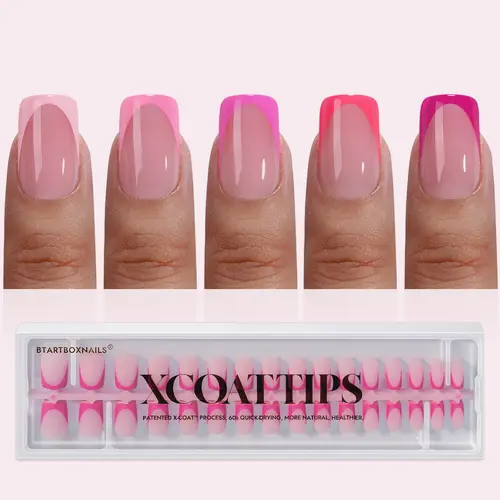 BTArtboxnails XCOATTIPS Press on Nails - 150pcs Pink Short Square or Almond French Tips, Pink Soft Gel False Nail, Soak Off Acrylic Fake Nails Extensions