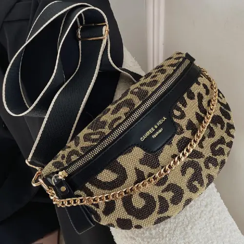 Women's Fashion Leopard Pattern Fanny Pack, Casual Bum Bag, Versatile Zipper Chest Bag for Daily Use, Trendy All-Match Sling Bag, Zipper Belt Bag, Waist Packs