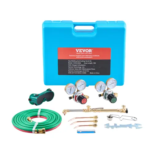 【DealsForYouDays】VEVOR Oxygen Acetylene Torch Kit, Gas Welding Cutting Torch Kit, 14PCS Portable Oxy Acetylene Brazing Set with 177'' Long Twin-Hose, Cutting Nozzle, 3 Welding Tips & Carry Case (without Gas Cylinder), Tool Kit, Handle