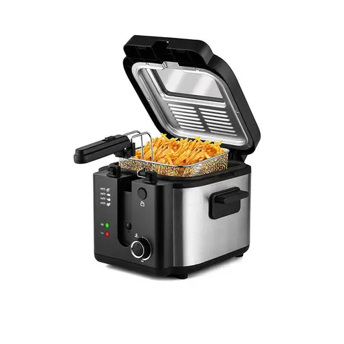 SUSTEAS 2.6 QT Deep Fryer 1500W with Temperature Control, Removable Lid, Non-Stick Inner Pot, and Easy to Clean Design Cooker