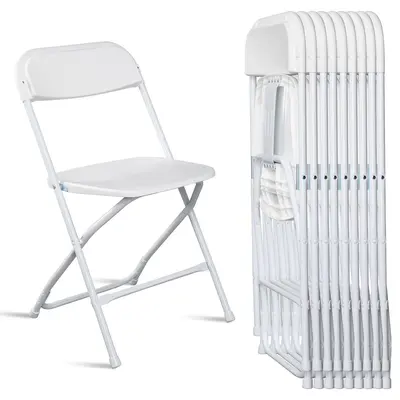 Karlhome 4/6/10 Folding Chairs, White & Black, Steel Frame, 350lb Capacity, Available in 4/6/10 packs for indoor/outdoor events, weddings, parties, gathering