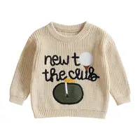 Toddler Baby Boy Golf Knit Sweater New To The Club Golf Embroidery Long Sleeve Crew Neck Pullover Soft Casual Fall Winter Knitted Tops Daddys Golf Buddy Outfit 0-3 Years