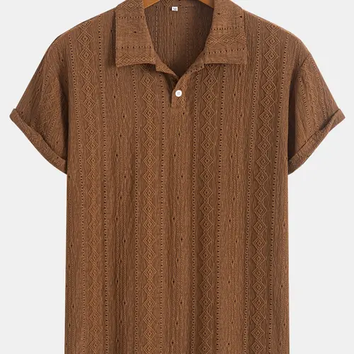 Men's Solid Jacquard Button Polo Shirt, Chic Casual Lapel Regular Fit Casual Short Sleeve Polo Top for Summer, Fashion Men's Clothes for Daily Wear, Casual Polo Shirts, Menswear