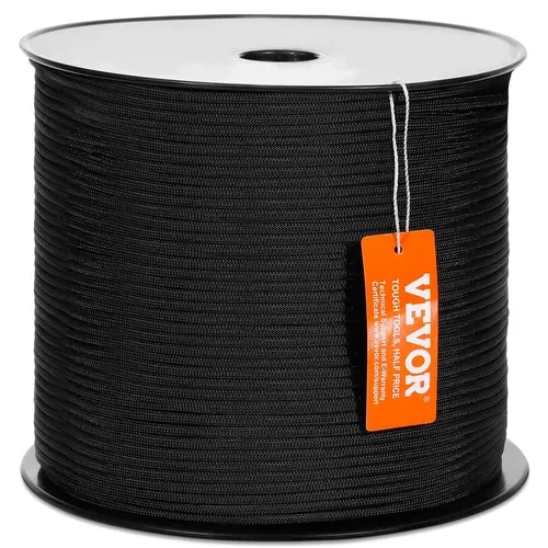 【Fallpicks】VEVOR Heavy Duty Nylon Synthetic Rope, 3/16 in x 1000 ft 32-Strand Braided with Twisted Core, 720 LBS High Strength Load, Flexible & Easy to Knot, Hassle-Free Storage, Ideal for Outdoor Tasks & Tree Work, Black