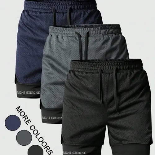Men's Solid Color 2 in 1 Sports Shorts, Breathable Quick Drying Gym Shorts, Casual Comfy Shorts for Summer, Lightweight Breathable Shorts, Lightweight Athletic Shorts, Fitness Shorts, Men's Sportswear for Gym Workout Running