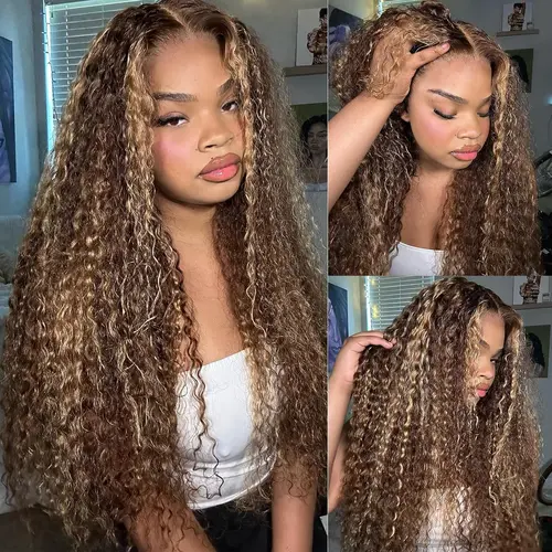 ZLIKE Highlight 13x4 Water Wave Transparent HD Lace Front 180% Density Wig Ombre Honey Blonde Curly wigs Human hair for Women #SummerVibes