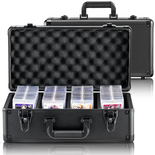 【Summerfinds】VEVOR Graded Card Storage Box, 4 Slots, Graded Sports Cards Holder Carrying Case with Key Lock Foam Dividers, for 96 PSA Graded Cards 68 BGS Cards 76 SGC Cards 348 Top Loaders or 999+ Loose Cards