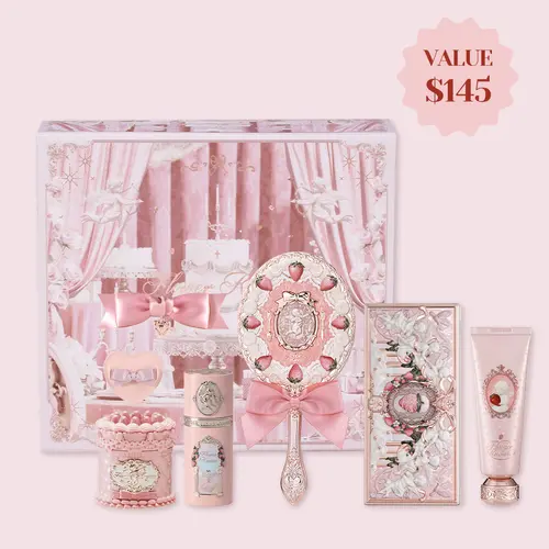Flower Knows Pink Sweetheart Hydrating Full Face Makeup Set Kit - Multi-Pack with Blush, Eyeshadow Palette, Powder, Powder Puff, Cosmetic Tools, Lipstick Set, Limited Edition Summer Gift for Adults, Maquillaje para Mujer